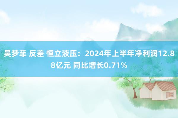 吴梦菲 反差 恒立液压：2024年上半年净利润12.88亿元 同比增长0.71%